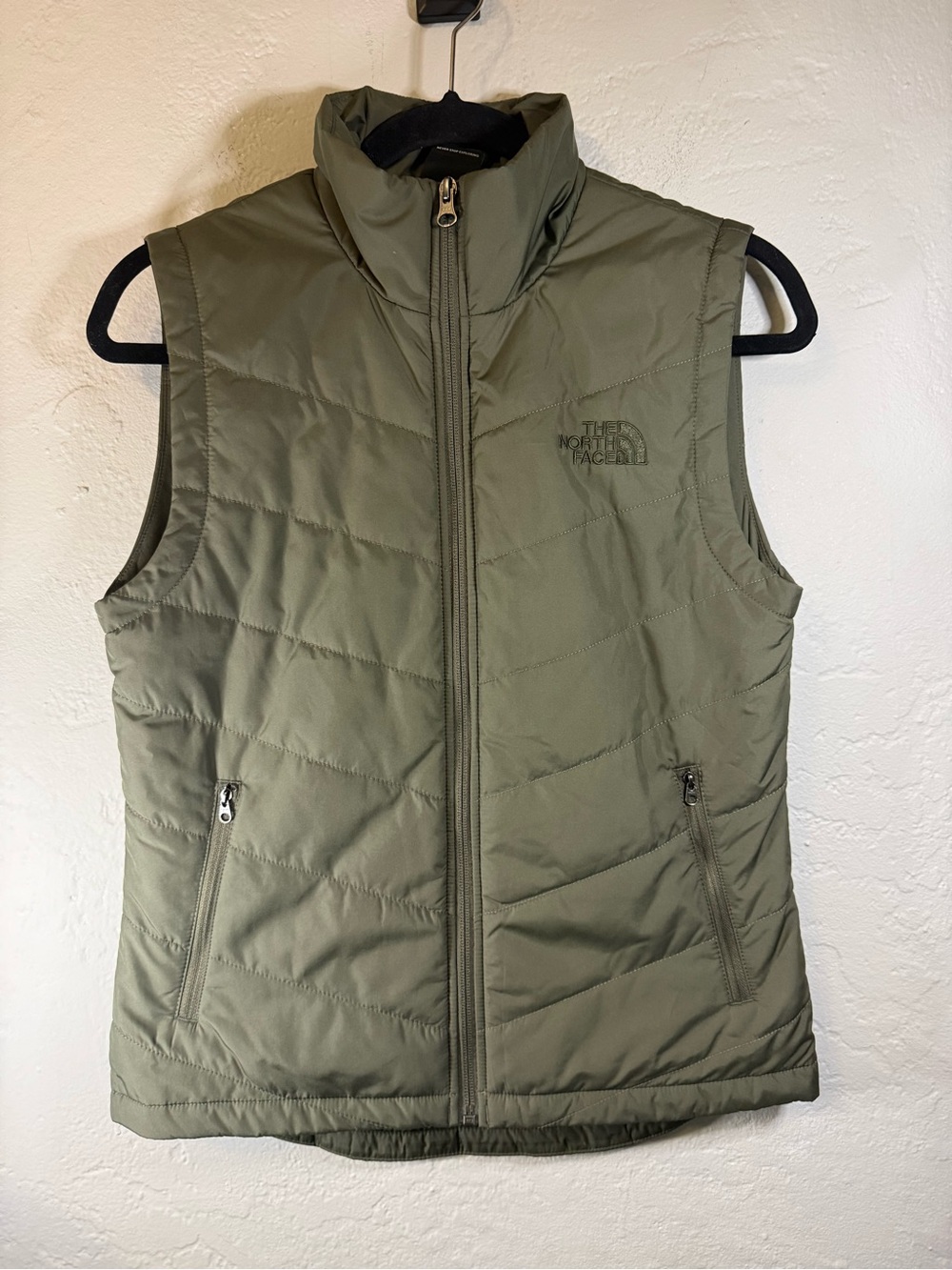 The North Face Olive Green Quilted Vest with Zip Pockets